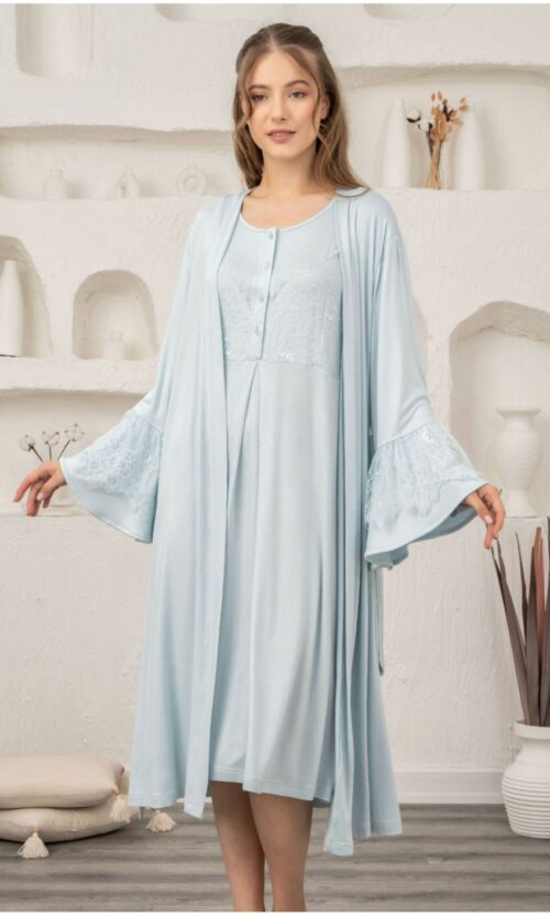 Pyjama Longue tres chic + Pegnoir avec dentelle deluxe