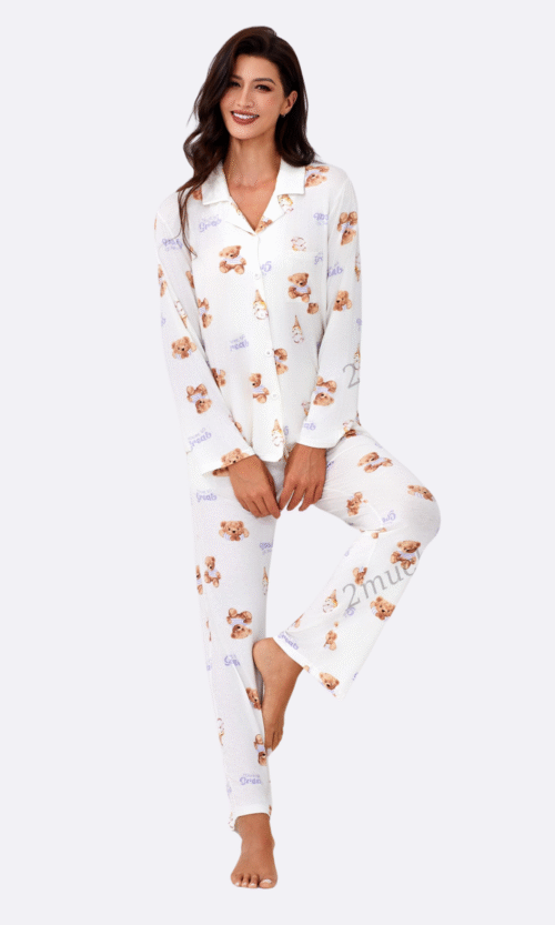 Pyjama 3 Pièces Gris Nœuds Noirs