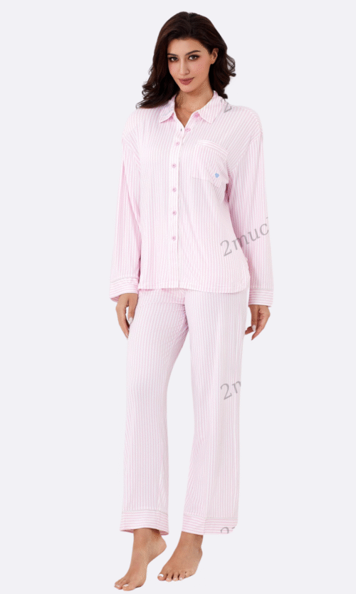 Pyjama 2 Pièces Rose Rayures Blanches