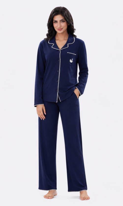 Pyjama 2 Pièces Bleu Marine Cygne Blanc