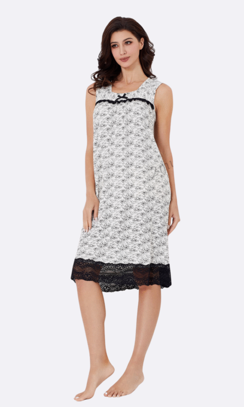 Pyjama Blanc Fleuri Dentelle Noire