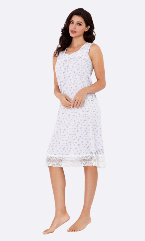 Pyjama Blanc Fleuri Dentelle Blanche