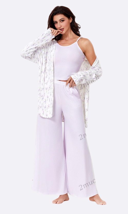 Pyjama 3 Pièces Blanc Lavande