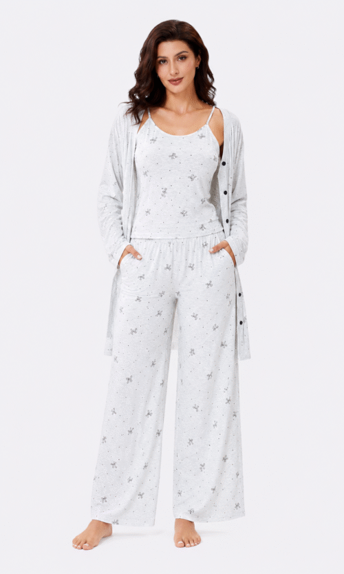Pyjama 3 Pièces Gris Clair Papillons