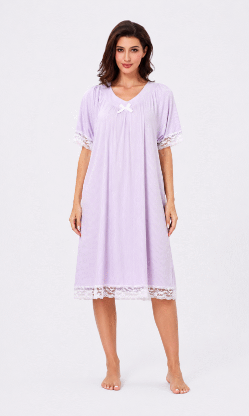 Pyjama Lavande Dentelle Blanche